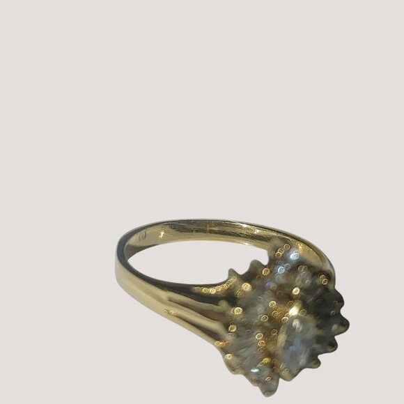 Cluster Ring Gold Plated over 925 Sterling Silver Marquise Cut Cubic Zirconia - Picture 4 of 9